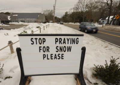 sign at Saint Peter's Lutheran church stop praying for snow please